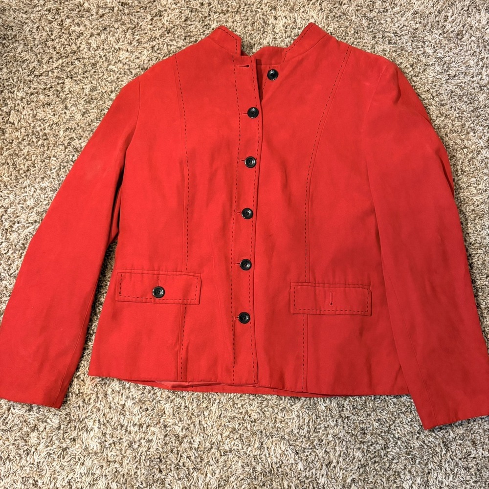 Alfred Dunner Women Red Long Sleeve Button Up Coat Jacket Size 10